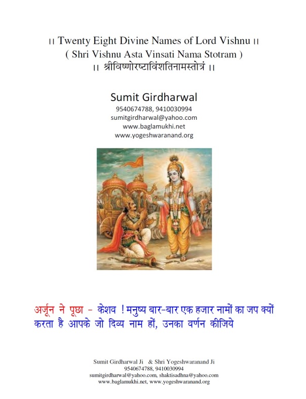 Twenty Eight Names of Lord Vishnu Part 1